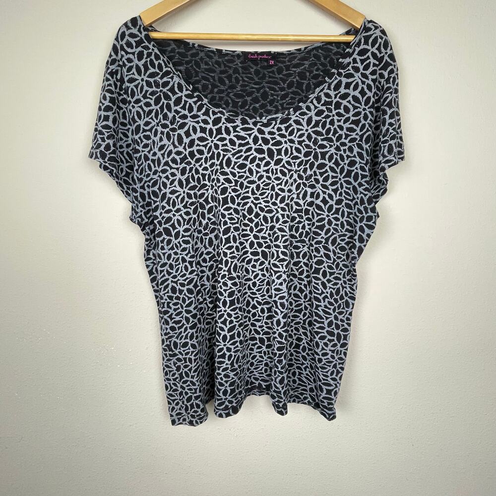 Fresh‎ Produce Top Size 2X Black & Blue Style E255 Made in USA 100% Cotton